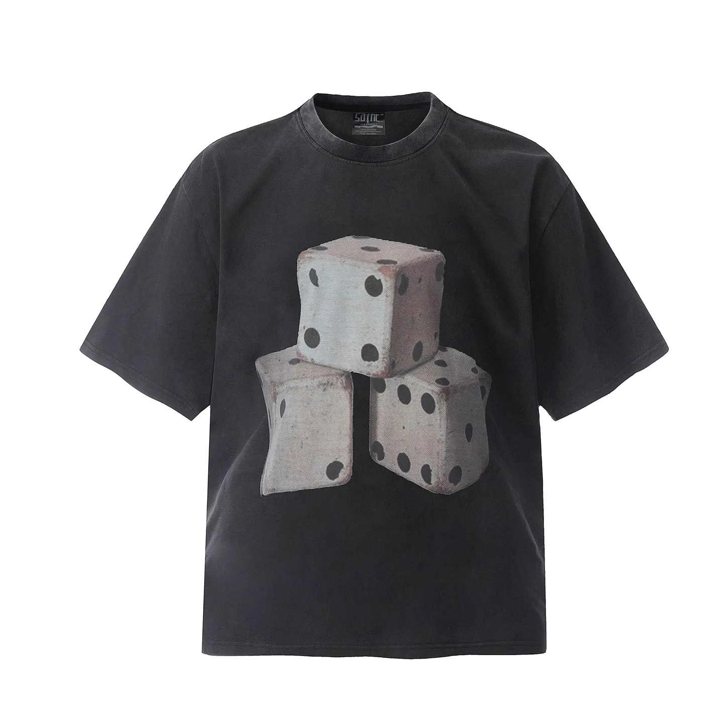VT9221 P130💰 Saint Michael Fun Dice Digital Direct Inkjet Printing Retro Washed Distressed Short Sleeve T-shirt Small Neck Design White Ink Digital Direct Inkjet Printing High Street Retro Heavy Vintage Short Sleeve Size: S M L XL